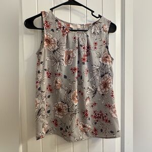LOFT Floral Sleeveless Blouse - Gray and Red